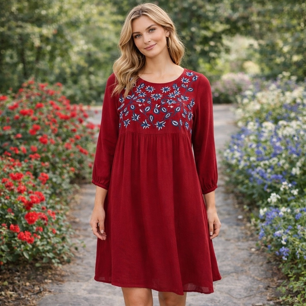 Skies Are Blue Embroidered Dress